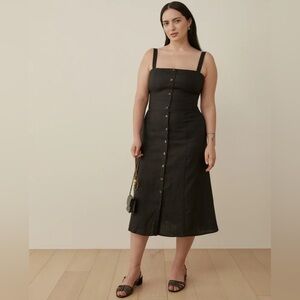 Reformation folsom black linen button up dress  size 0